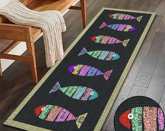 Alfombra de cocina antideslizante, lavable a máquina, decorativa, con decoración de peces