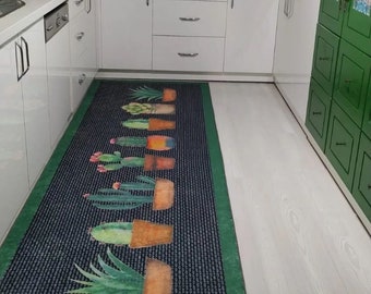 Cactus Pattern Rug /Machine Washable Rug -/Non Slip Kitchen Carpet/Decorative Mat