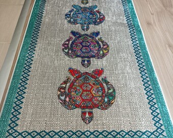 Turtle Pattern Kitchen Rug - Machine Washable Kitchen Rug - Non Slip Kitchen Mat - Decorative Carpet