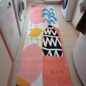 Pineapple Pattern Hallway Carpet / Non-Slip Based Washable Decorative Kitchen Rug / Mat