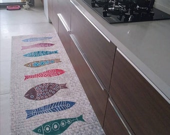 Alfombra/tapete de cocina antideslizante lavable a máquina con diseño de peces