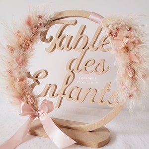 Wedding centerpiece "Children's Table" in wood and dried flowers and pampas for wedding room decoration, baptism, birthday