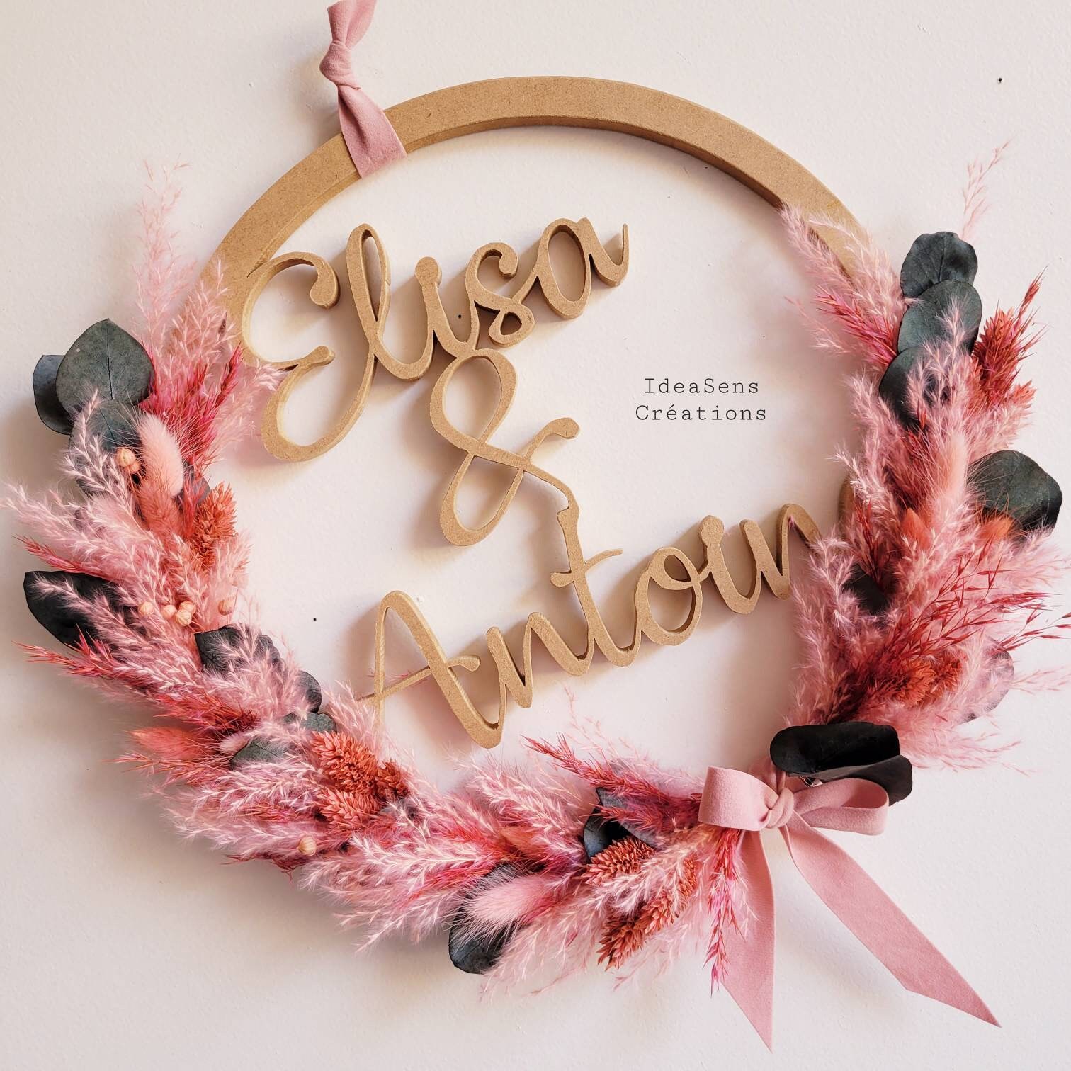 Couronne Personnalisée Prénoms, Couple, Mariés, Décoration Mariage, Fleurs Séchées