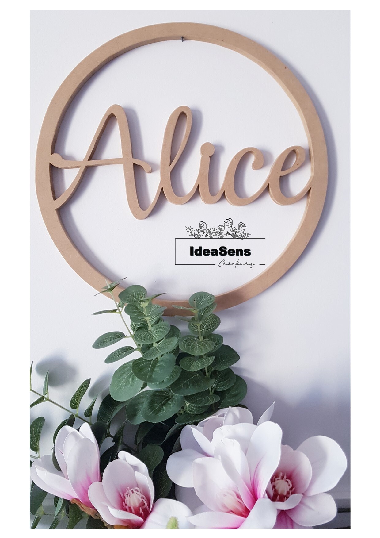 Couronne/Cercle Personnalisé(E Prénoms Mots Bois Mdf 30 cm de Diamètre, Fête Des Grands-Mères, Mères