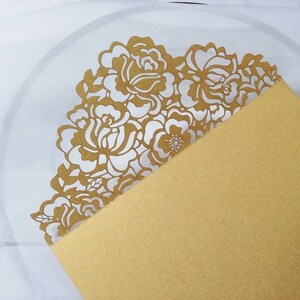 DIY Dress fifteen quinceanera Invitation Pocketfold Card Laser Cut. Laser Cut Cover. Invitation Tri-Fold flower rose. Lace Laser Cut image 5