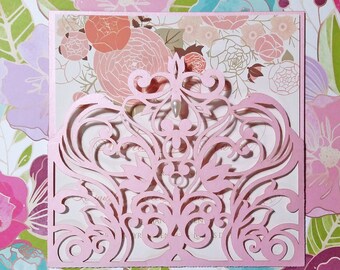 Wedding Fifteen Invitation Card Laser Cut. Leaves and branches Roses. Elegance Arabesque. Shimmer Paper. Flower Vintage. Strass