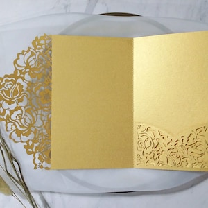 DIY Dress fifteen quinceanera Invitation Pocketfold Card Laser Cut. Laser Cut Cover. Invitation Tri-Fold flower rose. Lace Laser Cut image 3