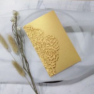 DIY Dress fifteen quinceanera Invitation Pocketfold Card Laser Cut. Laser Cut Cover. Invitation Tri-Fold flower rose. Lace Laser Cut image 1