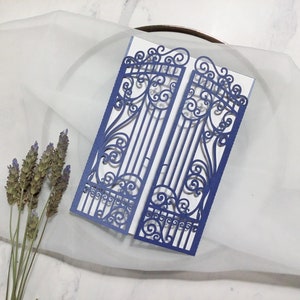 DIY LUXUS Laden Laser Cut Tore Hochzeitseinladung Ornamental Torfalte ein. Hochzeit einladen, sterben geschnittene Diy Cover. Altarfalz Laser. Filigrane Spitze