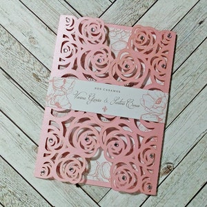 Quinceanera Invitation Laser Cut. Wedding Invitation Card. Roses Romantic. Flower laser cut. Intricate lace. Ribbons. Roses.