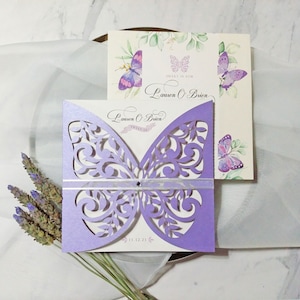 Quinceañera Butterfly Invitation. Wedding Invitation Card Laser Cut. Laser Cut Invitation. Intricate lace. Sweet 16 invitation. Lilac Invite