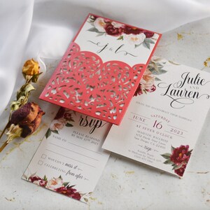 Heart lasercut wedding invitation card. Laser cut invites. Heart Shaped Invitation. Heart invitation. Red invitation. Red Heart invite.