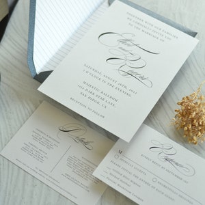 Black Wedding Invitation Card, Wedding Invitation Set, Elegant Wedding Invites, Cursive Letters Wedding Invitation Card