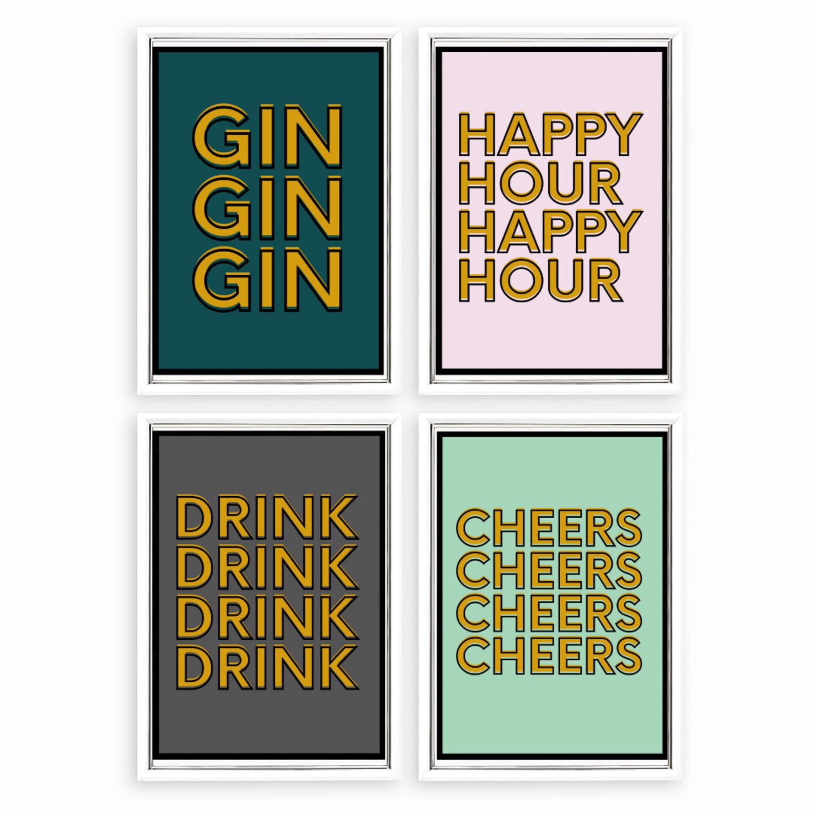 Bar Prints / Drink Prints / Kitchen Wall Art / Set of 4 or Etsy