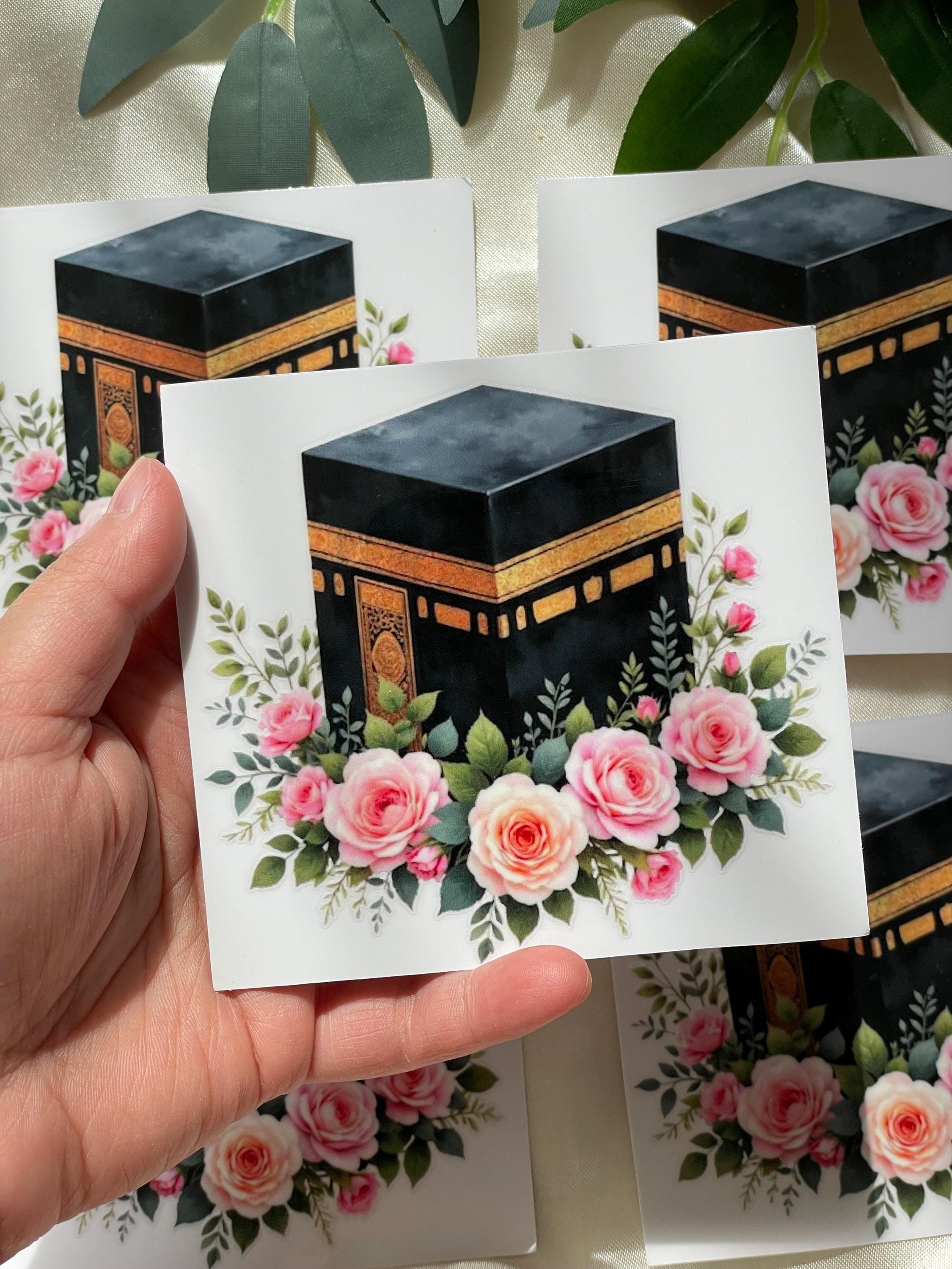 Kaaba UV DTF Sticker Kaaba Picture With Pink Rose Florals. Easy to Use ...