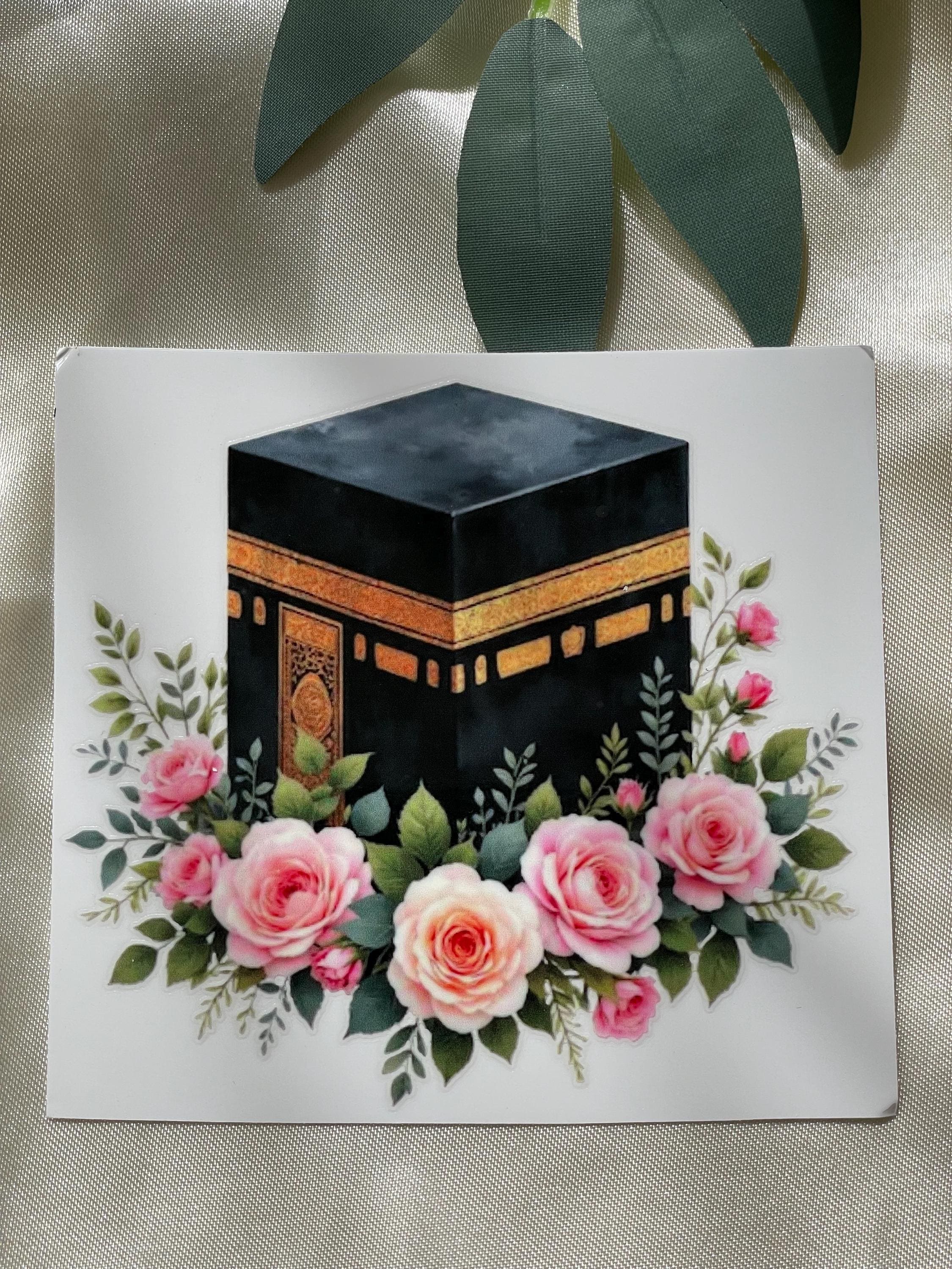 Kaaba UV DTF Sticker Kaaba Picture With Pink Rose Florals. Easy to Use ...