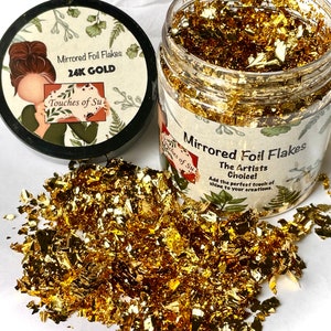 24K Gold Mirrored Foil Flakes by Touches Of Su The Artists Choice 5g Jar