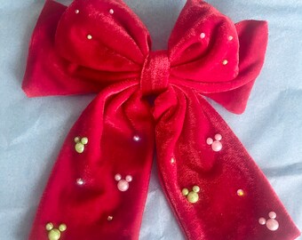 Christmas Pearl Mickey Inspired Hair Bow Clip