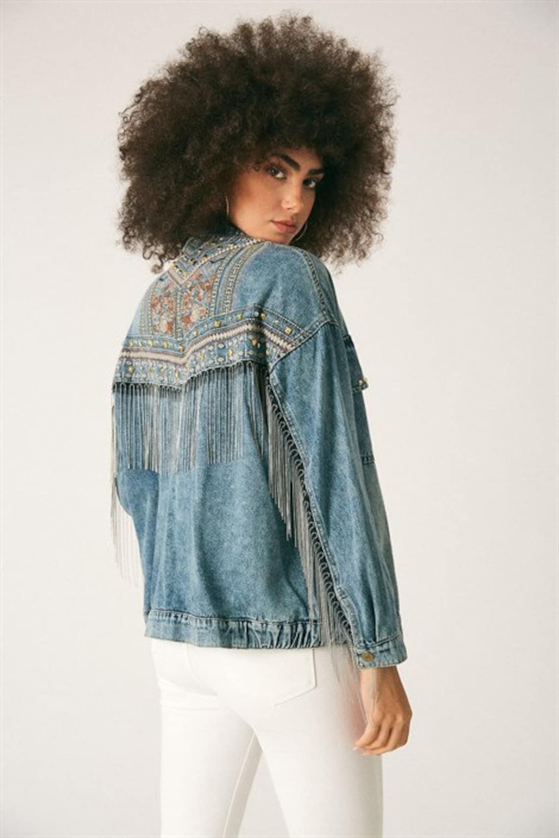 Denim fringed jacket Etsy