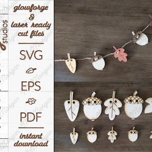 Fall Garland SVG File, Acorn and Leaves, Fall SVG File, Glowforge Download, Laser Cut File