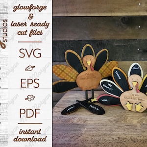 Thankful Turkey Feathers Interactive SVG File, Glowforge Download, Laser Cut File