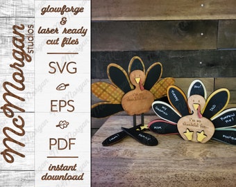 Thankful Turkey Feathers Interactive SVG File, Glowforge Download, Laser Cut File