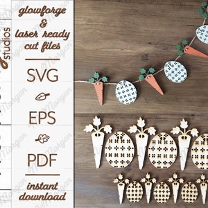 Osterei und Möhrengirlande SVG, Ostern SVG Datei, Glowforge Download, Laser Cut Datei