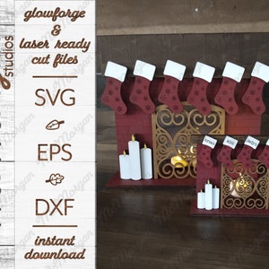 Kerst open haard Votief houder, Aanpasbaar, 2 maten, SVG-bestand, Glowforge downloaden, Laser gesneden bestand
