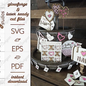 Cartas de amor Bandeja de San Valentín, archivo SVG, descarga de Glowforge, archivo de corte láser
