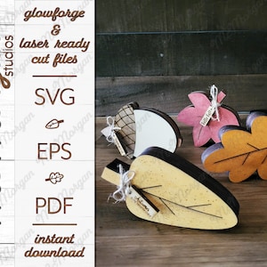 Fall Leaves Shelf Sitter SVG File, Acorn and Leaves, Fall SVG File, Glowforge Download, Laser Cut File