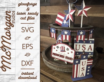 Patriotic Tier Tray SVG, Laser Cut Files, 4th of July Decor (Digital Download)