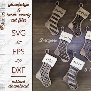 Christmas Stocking Ornaments, 1,2 or 3 Layers, Glowforge Ornament, Glowforge Download, Laser Cut File
