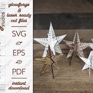 3D Farmhouse Stars SVG, 3D stars laser cut file, laser cut file, Glowforge Download, Laser Cut File
