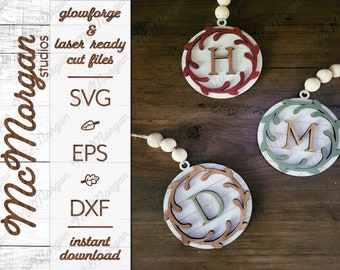 Christmas Ornament SVG Laser Cut File, Farmhouse Monogram, Glowforge (Digital Download)