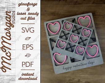 Valentine's Day Tic-Tac-Toe SVG File, Glowforge Download, Laser Cut File