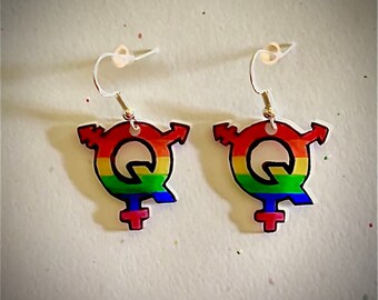 LGBTQ+ Pride Dangle Earrings, Metal Hook