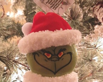 Homemade Grinch Ornament, Painted Glass Christmas Decor