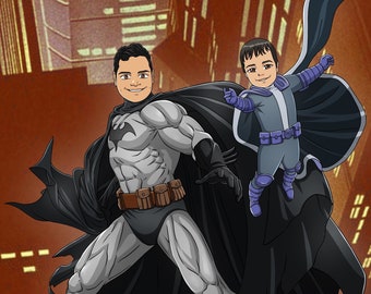 My Father is my Superhero, Fully Custom Personalized Anime with your Father and Son or Daughter feature, Perfect resemblance, DIGITAL