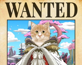 Anime Pet Wanted Poster, Custom Pet personalized, Your Cat in Pirate Poster, Pet as Pirate/Marine, Gift with Bounty, Animal lover, DIGITAL