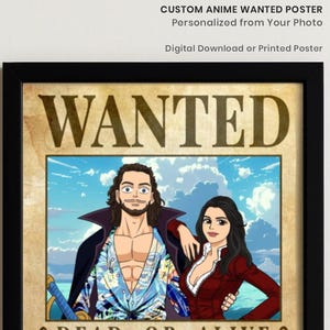 Personalisierter Anime Steckbrief vom Foto, Piraten Bounty Portrait, Hochzeitsgeschenk