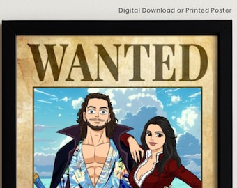 Custom Anime Wanted Poster from Photo, Pirate Bounty Portrait, Personalized Wedding Gift