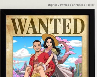 Personalized Anime Wanted Poster Portrait – Custom Pirate Couple Artwork from Photo, Unique Anniversary/Wedding Gifts
