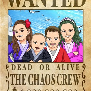 Póster de anime "Se buscan hermanos", totalmente personalizado para niños. Una tripulación pirata, arte mural imprimible, regalo perfecto de Halloween. ¡Con los hombros al aire! (Digital)
