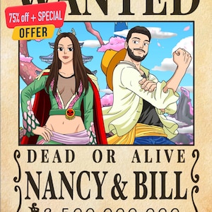 VERKAUF Komplett personalisiertes Anime Steckbrief, Portrait im Steckbrief, Piratenplakat, Perfekt zum Ausdrucken, Geburtstagsgeschenk, 3/4 Körperhaltung, DIGITAL