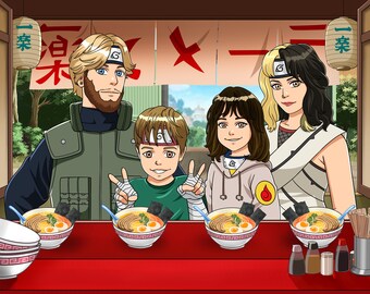 Fully Custom Ramen Shop Anime Portrait, Personalized Anime Illustration, Perfect Resemblance, Valentine’s Day Gift DIGITAL-printable.