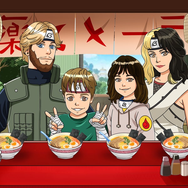 Vollständig individuelles Ramen Shop Anime-Porträt, personalisierte Anime-Illustration, perfekte Ähnlichkeit, Muttertagsgeschenk DIGITAL - druckbar.