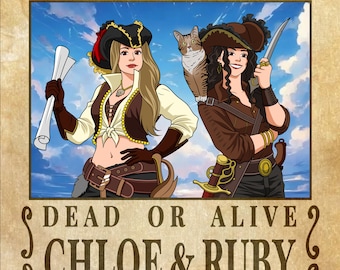 Personalized Anime Pirate Wanted Poster: Family Portrait (Digital)