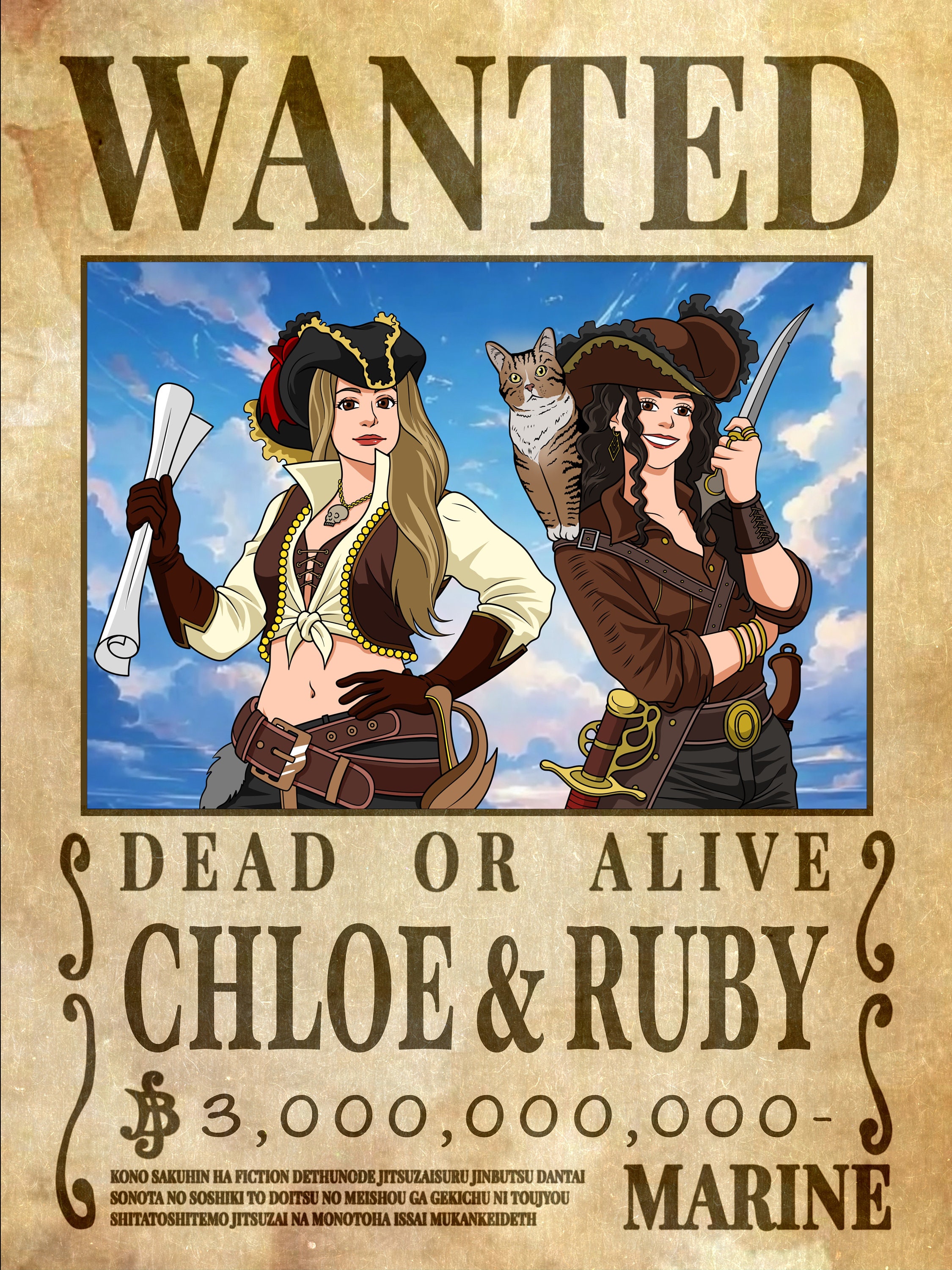 Personalized Anime Pirate Wanted Poster: Family Portrait (digital