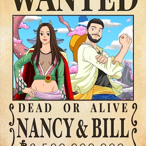 Fully Custom Anime Wanted Poster, Portrait in wanted poster, Family in Pirate poster, Couple portrait anime, Mother’s Day Gift. (DIGITAL)