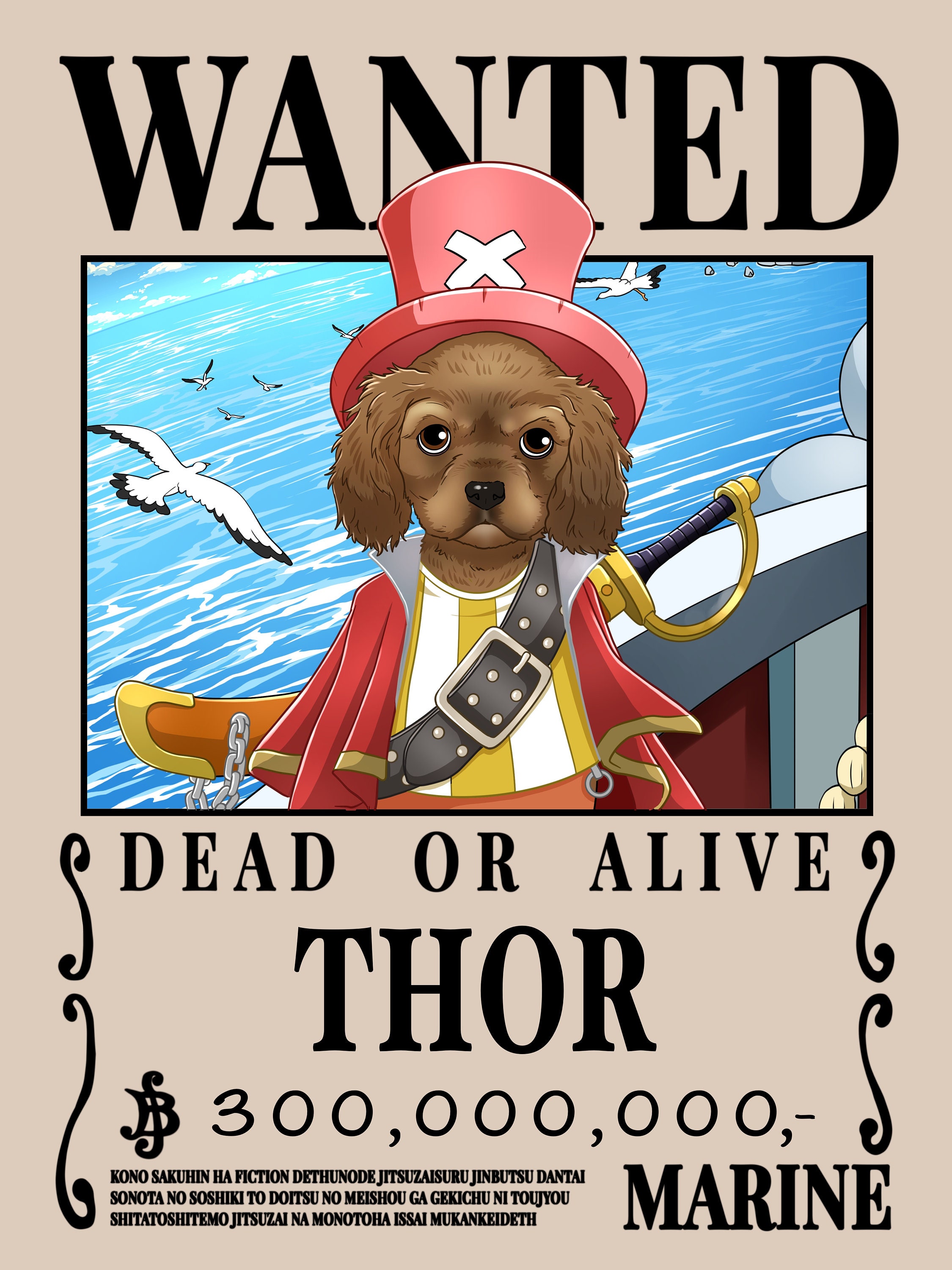Anime Pet Wanted Poster: Custom Pirate or Marine Portrait (digital